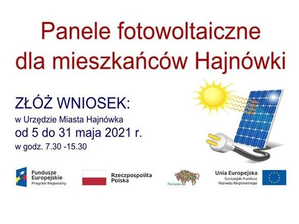 panele fotowoltaiczne dla mieszkańców Hajnówki. Złóż wniosek w Urżedzie w dniach 5-31 maja 2021w godz. 7.30-15.30